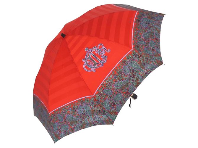 Christian Dior Folding Umbrella Polyester Made by Kanebo Red Gold Auth 184395M