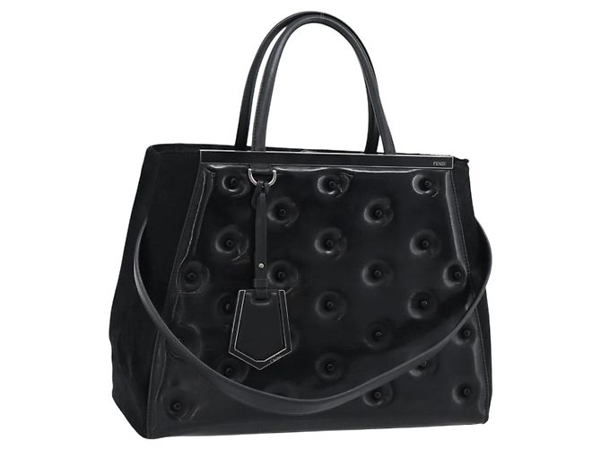 FENDI Handtasche Lackleder 2-Wege Schwarz Silber Auth 184926A