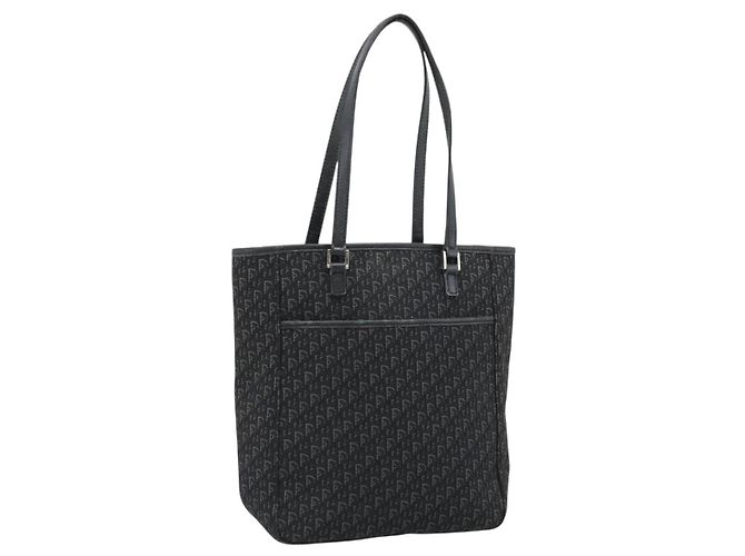 Borsa Tote Christian Dior Trotter Canvas Nera Argento Auth 185124 Nero