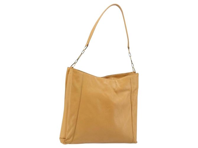 Bolsa de Alça Anagram Chain LOEWE em Couro Bege Ouro Auth 185098 Dourado
