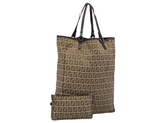 FENDI Zucchino Canvas Handtasche Beige Silber Authentisch ep14812