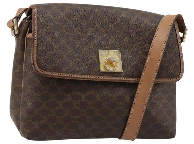 Céline Bolsa de Ombro CELINE em Canvas Macadam PVC Couro Marrom Ouro Auth bs35574 Dourado