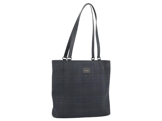 Borsa Tote BURBERRY Nova Check in PVC Blu navy Argento Auth ti3984
