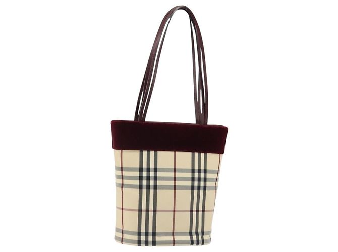 BURBERRY Nova Check Tote Bag Canvas Beige Silber Auth 185183A