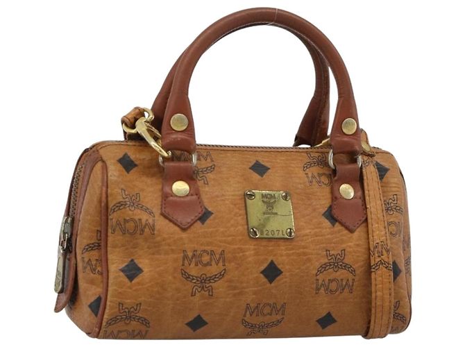 Borsa Mini Boston MCM Logogram Vicetos in PVC 2way Marrone Oro Auth 185458 D'oro
