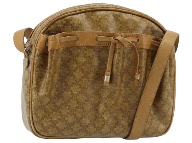 16 Céline Borsa a Spalla CELINE Macadam Canvas PVC Beige Oro Auth BA13304M D'oro