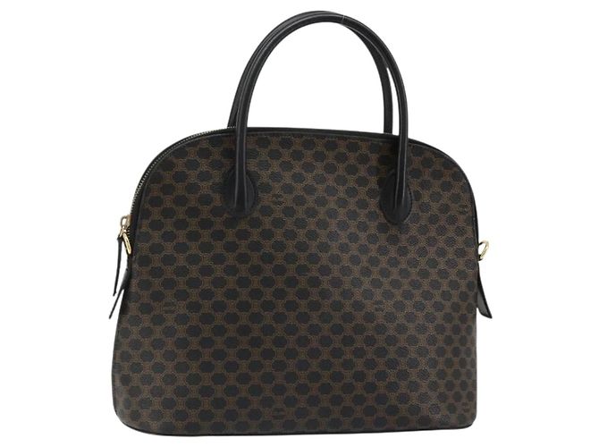 Céline CELINE Macadam Canvas Hand Bag PVC Leather Black Gold Auth 185132A Golden