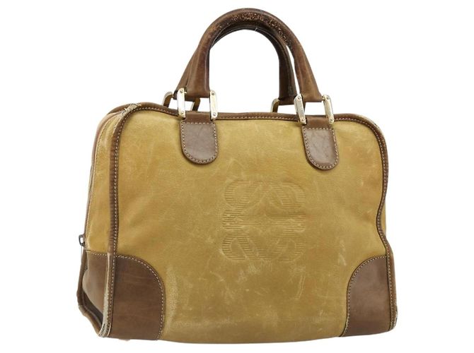Bolsa LOEWE Anagram Amazonas de Couro Bege Ouro Auth 185279 Dourado