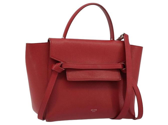 Céline Bolsa CELINE Belt Bag Micro de couro 2way Vermelho Prata Auth 185181V