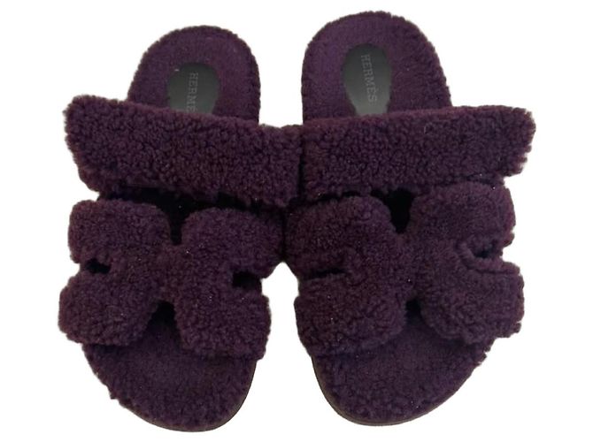 Hermès Chypre Lammwoll-Sandalen Lila