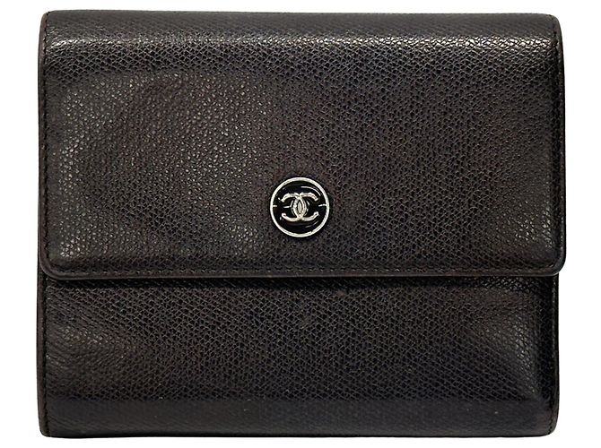 Chanel Bi-Fold Leather Wallet Dark brown