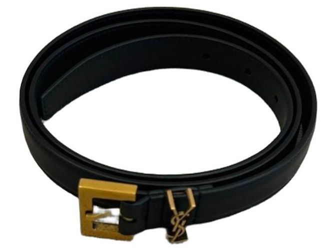 Saint Laurent Cassandre Thin Black Leather Belt