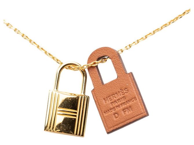 Hermès Colar com pingente de corrente Hermes O'Kelly PM Marrom Dourado