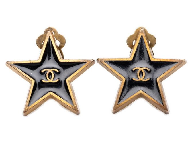 Orecchini Chanel Coco Mark Star Motif Nero D'oro