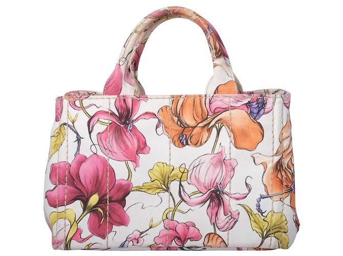 Borsa Tote Small Canapa con stampa floreale Prada Multicolore