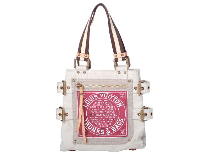 Bolsa Cabas Pm Globe em canvas vermelho Louis Vuitton Bege