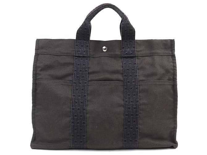 Hermès Sac cabas en toile Hermes Her Line Marron Gris