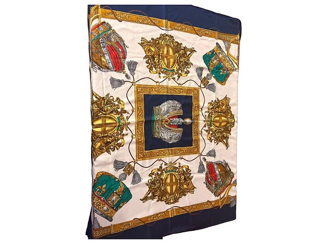 Hermès Seidentuch Weiß Blau Gold hardware 
