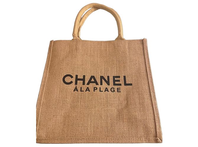Chanel À La Plage Jute Tote Bag Beige Cloth Straw ref.3183387