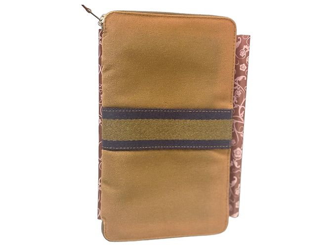 Hermès Brown canvas zip-around wallet with contrasting stripe