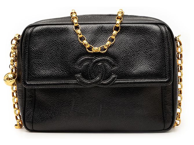 Borsa Camera Chanel Black CC Caviar Front Pocket Bijoux Chain Nero