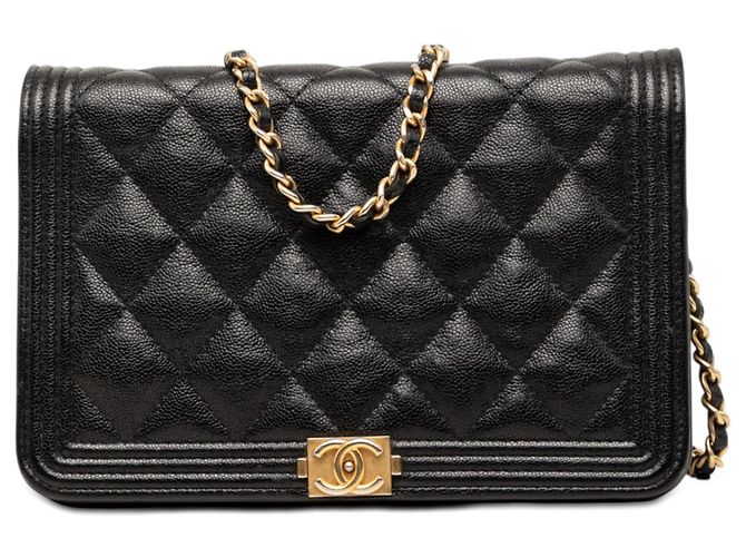 Chanel Black Quilted Caviar Boy Wallet on Chain