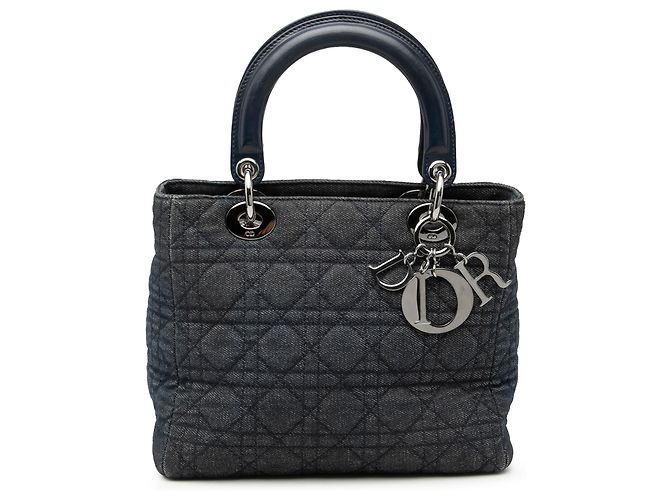 Lady Dior en denim bleu cannage taille Medium Bleu Marine