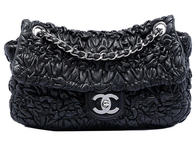 Chanel Black Medium Ruched Lambskin Astrakhan Flap Noir