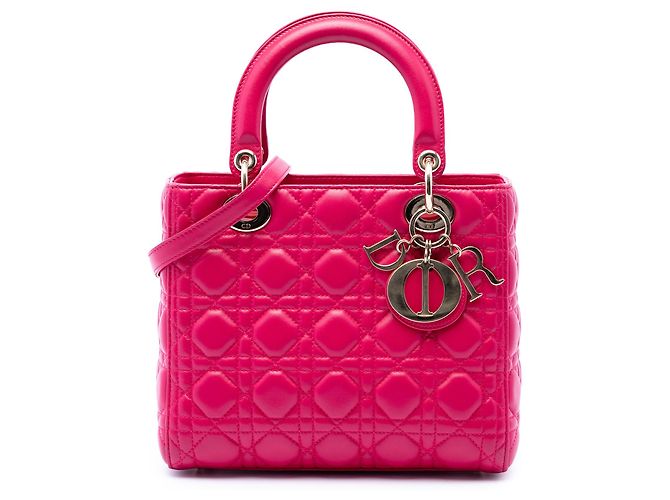 Lady Dior en agneau cannage rose, taille Medium