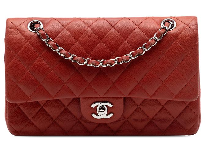 Chanel Red Medium Classic Caviar Double Flap Rouge Bordeaux