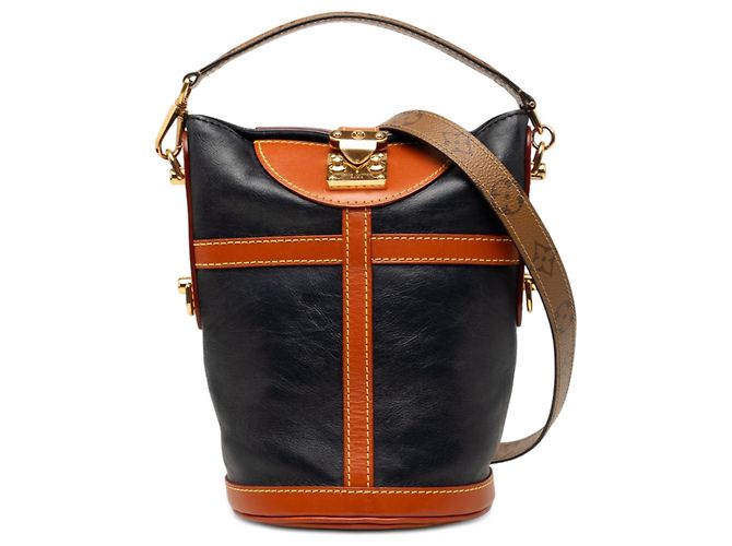 Bucket Bolso Duffle Louis Vuitton en piel de becerro azul y monograma inverso Azul marino