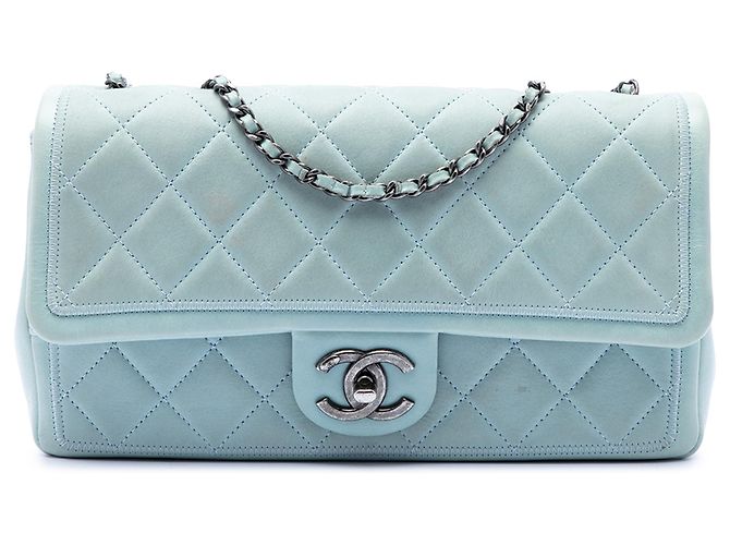 Chanel Blue CC gestepptes Kalbsleder Single Flap Blau Hellblau