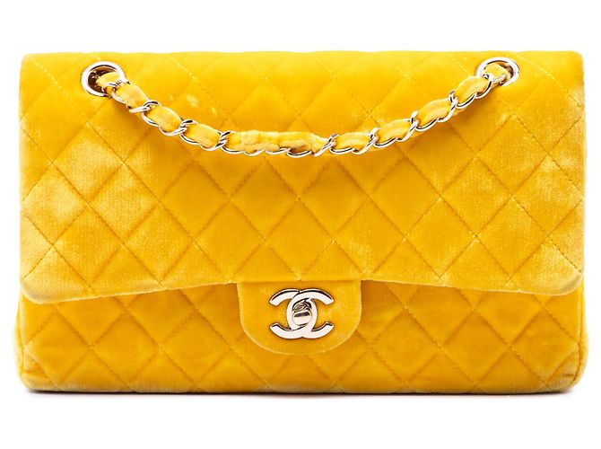 Chanel Giallo Medium Classic Velvet Double Flap