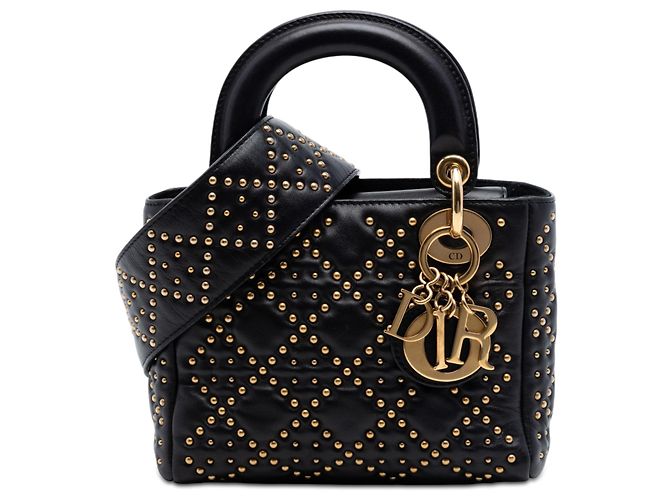 Dior Lady Dior Mini in agnello nero cannage con borchie