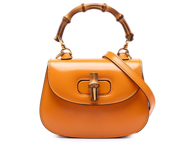 Bamboo Bolsa Gucci Orange Mini em couro de bezerro Web 1947 com alça de bambu Laranja