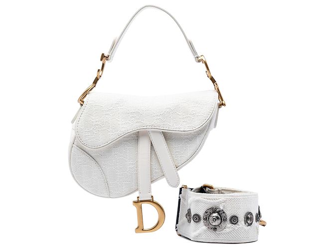 Bolsa Saddle em lona bordada Oblique branca mini da Dior Branco