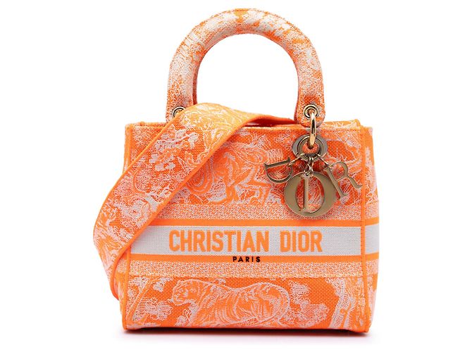Lady D Lite en toile de Jouy brodée Dior Orange Medium