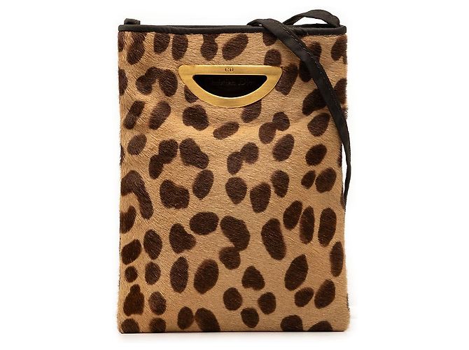 Dior Bolsa Malice transversal em pelo de pony marrom com estampa de leopardo Castanho claro