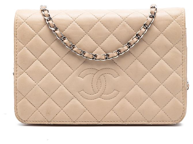 Chanel Beige CC gestepptes Lammleder Diamond Wallet On Chain