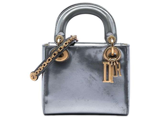 Lady Dior Mini Metallic Lackleder Silber Dior