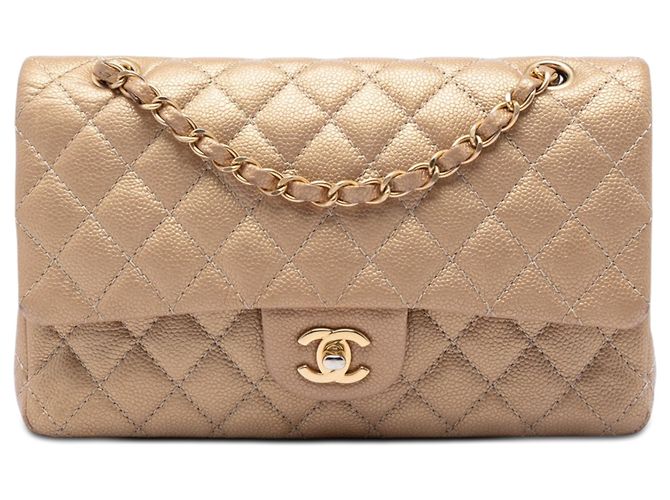 Chanel Beige Medium Classic Iridescent Caviar Double Flap