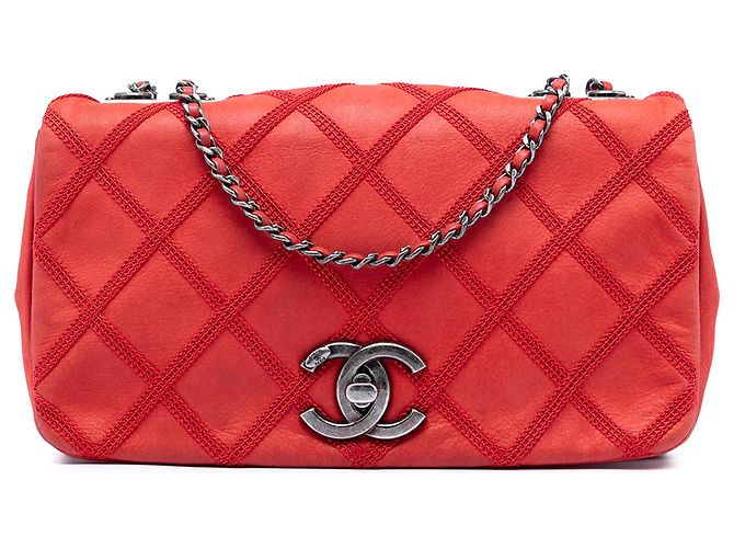 Chanel Red Small Nubuck Diamond Stitch Chain Flap