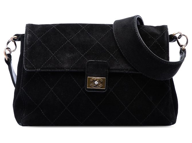 Chanel Black CC Matelassé Daim Wild Stitch Flap Noir