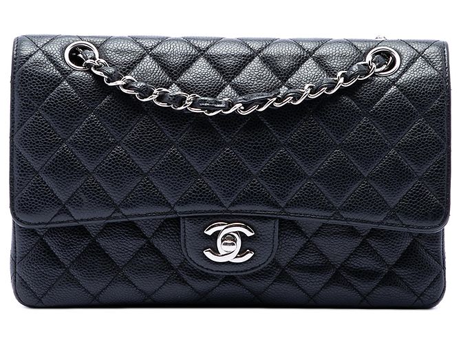 Chanel Black Medium Classic Caviar Double Flap Preto