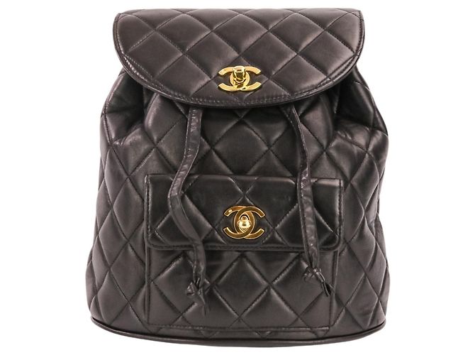 Timeless Chanel Vintage Matelassé Lambskin Backpack Black