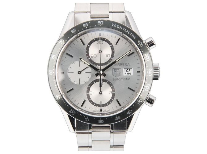 TAG Heuer Carrera Cronografo CV2011 Quadrante Argento 41mm Automatico Grigio Silver hardware