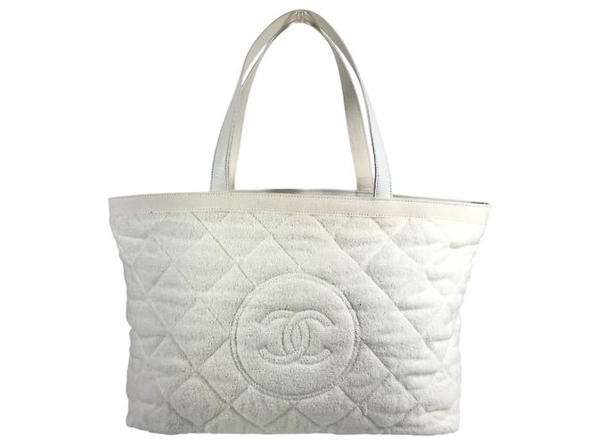 Chanel CC Coco Mark Logo Schulter-Tote Bag Weiß Gelb