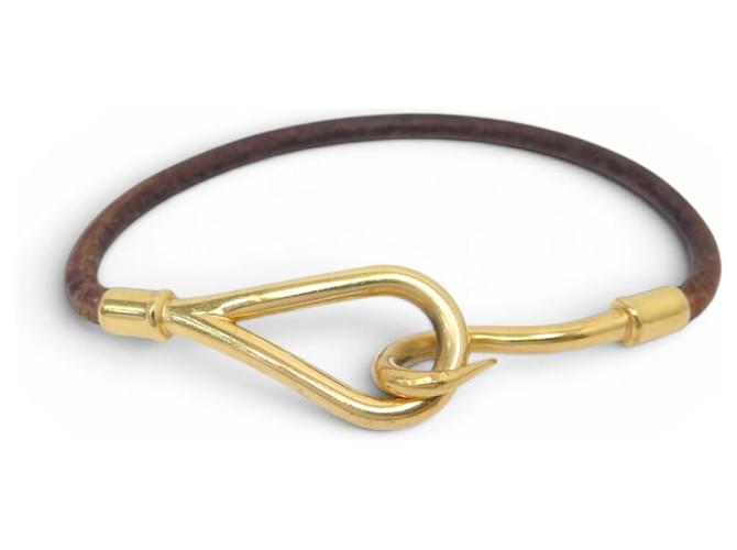 Hermès HERMES JUMBO BRACELET BROWN LEATHER & GOLD METAL 17.5 CM LEATHER BANGLE STRAP 