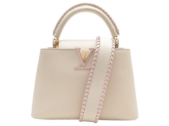 NEUF SAC A MAIN LOUIS VUITTON CAPUCINES BB BANDOULIERE CUIR CREME ROSE BAG Écru