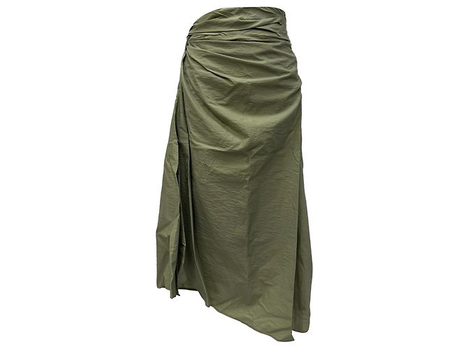 Saia envelope Brunello Cucinelli com detalhe de nó em algodão verde oliva